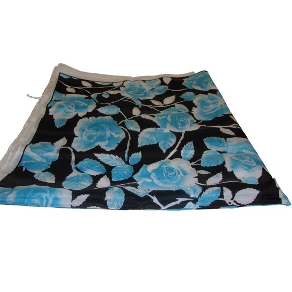 Tres Elli Scarf 30" X 20" Black Blue Floral Design Italy Vintage - Picture 1 of 3